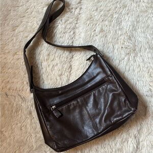 Charter Club Dark Brown Leather Shoulder Bag